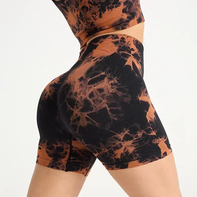 Women's Tie Dye Quick Drying Yoga Shorts Peach Hip Compression Shorts High Waisted Tight Fitting Sports Shorts  Yoga Specific