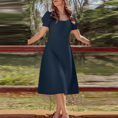 2025 ZANZEA Holiday Vestidos Women Summer Dress Fashion Elegant Square Neck Puff Sleeve Work Midi Dresses Stylish Party Sundress