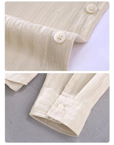 Breathable Long Sleeved Men's Shirts lapel Collar Single Breasted Solid Color Bussiness Casual Versatile Tops for Early Autumn