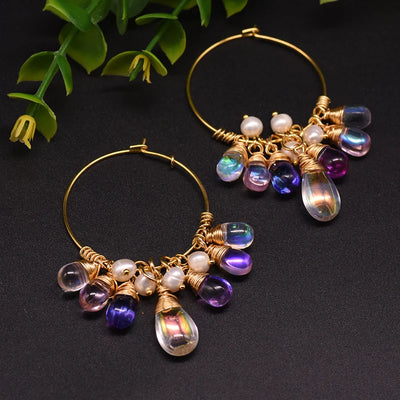 925 Sterling Silver Colorful Tassel Fresh Water Pearl Hoop Earrings Original Design Handmade Womans Luxe Jewelry GE0904
