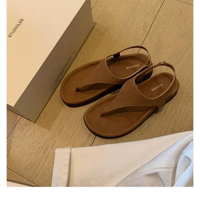 Flat with Slip-on Casual Modern Sandals Low Heel Solid 2025 High Quality Ladies Shoes Back Strap Roman Women's Sandals