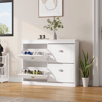 【Breeins】Flip Down Shoe Bench Cabinet, Shoes Rack Storage Organizer Shelf Home Decoration For Entryway