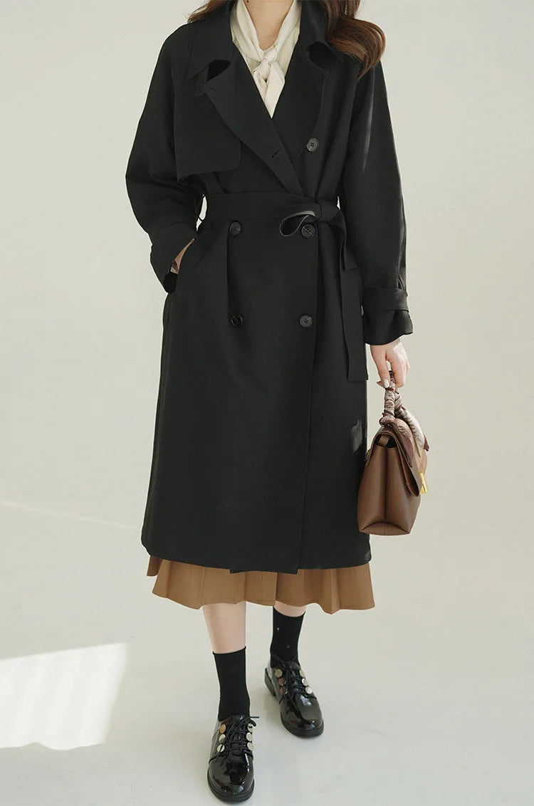 Women Spring Fall Short Trench Coat Korean Style Loose Fit Casual Khaki Jacket Petite-Friendly Versatile and Stylish Outerwear
