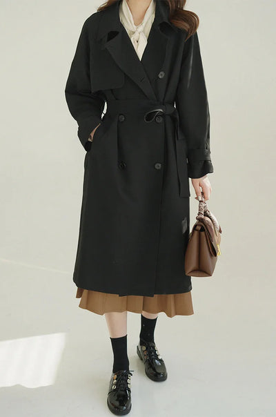 Women Spring Fall Short Trench Coat Korean Style Loose Fit Casual Khaki Jacket Petite-Friendly Versatile and Stylish Outerwear