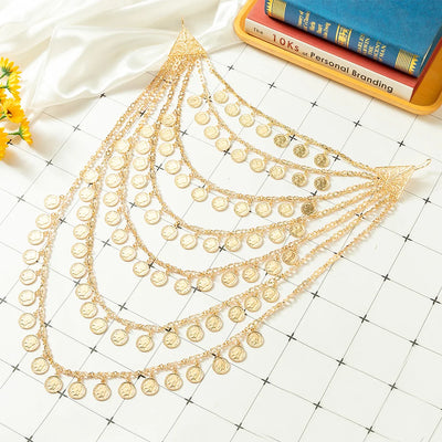 Algerian Wedding Bride Gold Color Necklace Handmade Multi-layer Human Head Chest Chain Coin Necklace Caftan Body Chain Jewelry