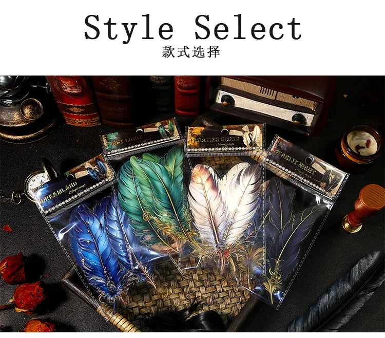 Journamm 5pcs/pack Big Size Feathers Stickers Waterproof PET DIY Scrapbooking Art Collage Junk Journal Decor Sticker Stationery