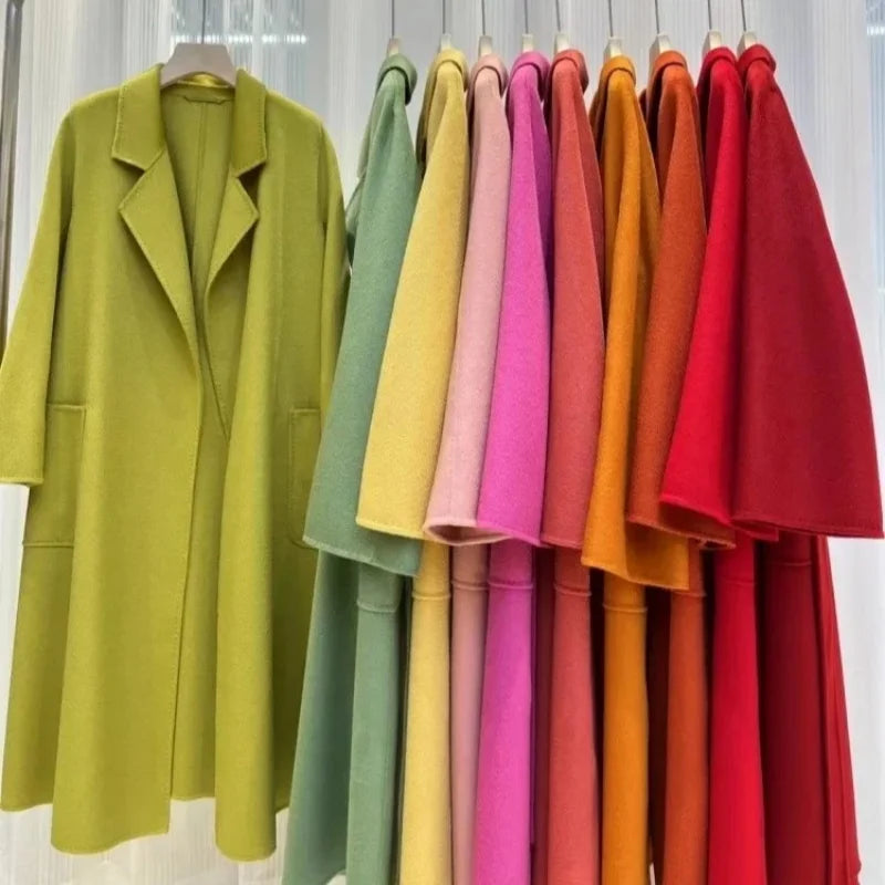 2024 Winter Jacket Women Water Wave Pattern Cashmere Coat Long High-end Double-sided Wool Blends Luxury Outerwear Streetwear