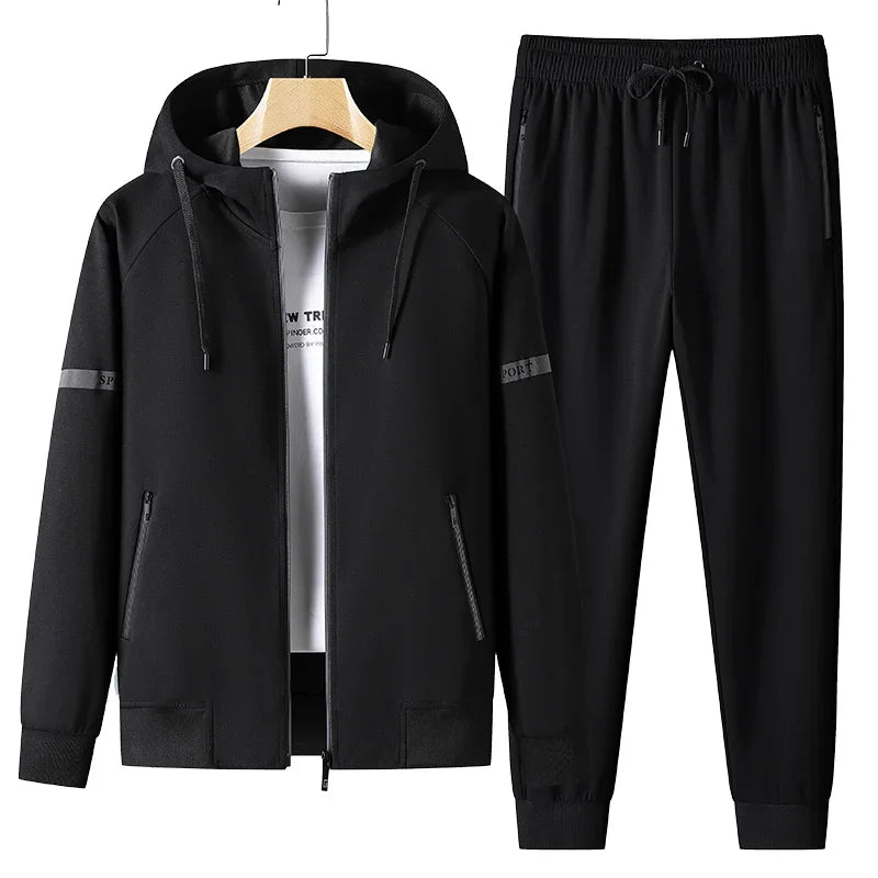 Male Workout Sports Outfit Autumn Spring Men Running Sports Tracksuits Sets Hoodies Zipper Outwear Sportwear+Sweatpants Sets