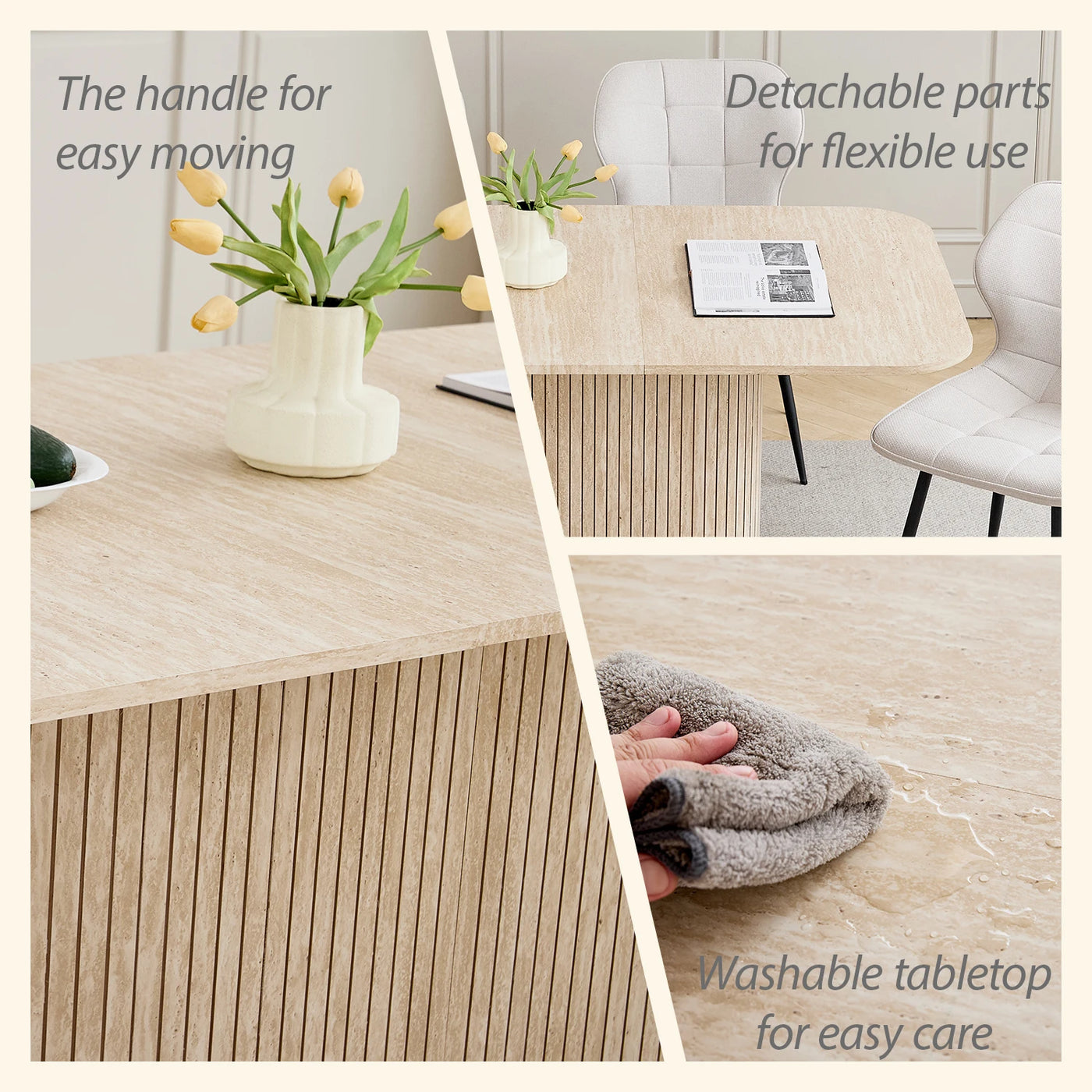 Nordic Solid Wood Dining Table, Corrugated Base Home Dining Table, Simple Kitchen / Dining Table, for 4 - 6 People