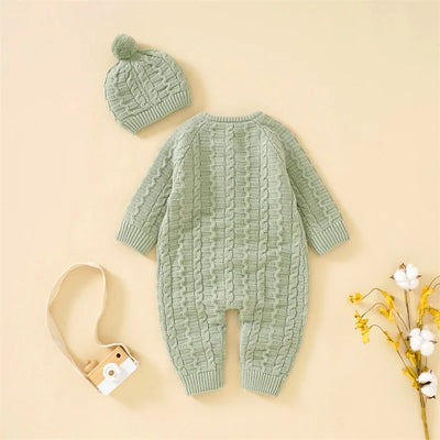 Ma&Baby 0-18M Warm Baby Clothing Knit Romper Newborn Infant Toddler Boy Girl Long Sleeve Jumpsuit + Hat Fall Spring Outfits