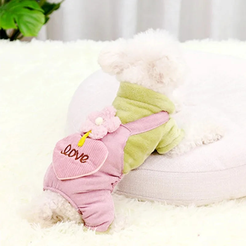 Soft Warm Dog Jumpsuits Pet Dog Coat for Small Dog Flower Pattern Puppy Pajamas Luxury Cat Jumpsuits Pet Jacket Coat Dog Clothes