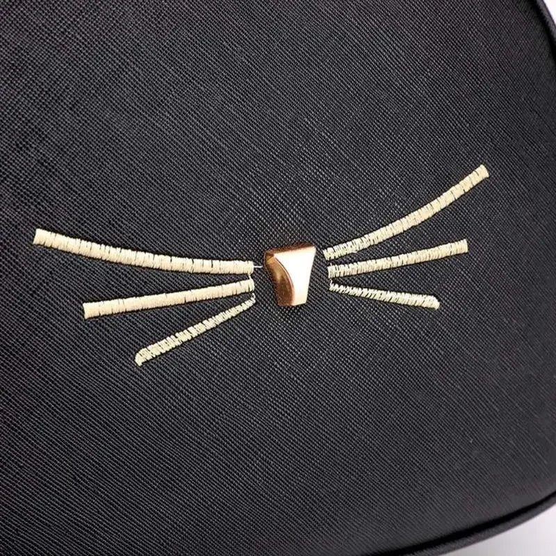 Travel Backpack Women Rucksack Teenagers 2023 Student School Bags for Girls Cartoon Cat PU Leather Satchel Black Shoulder Bag