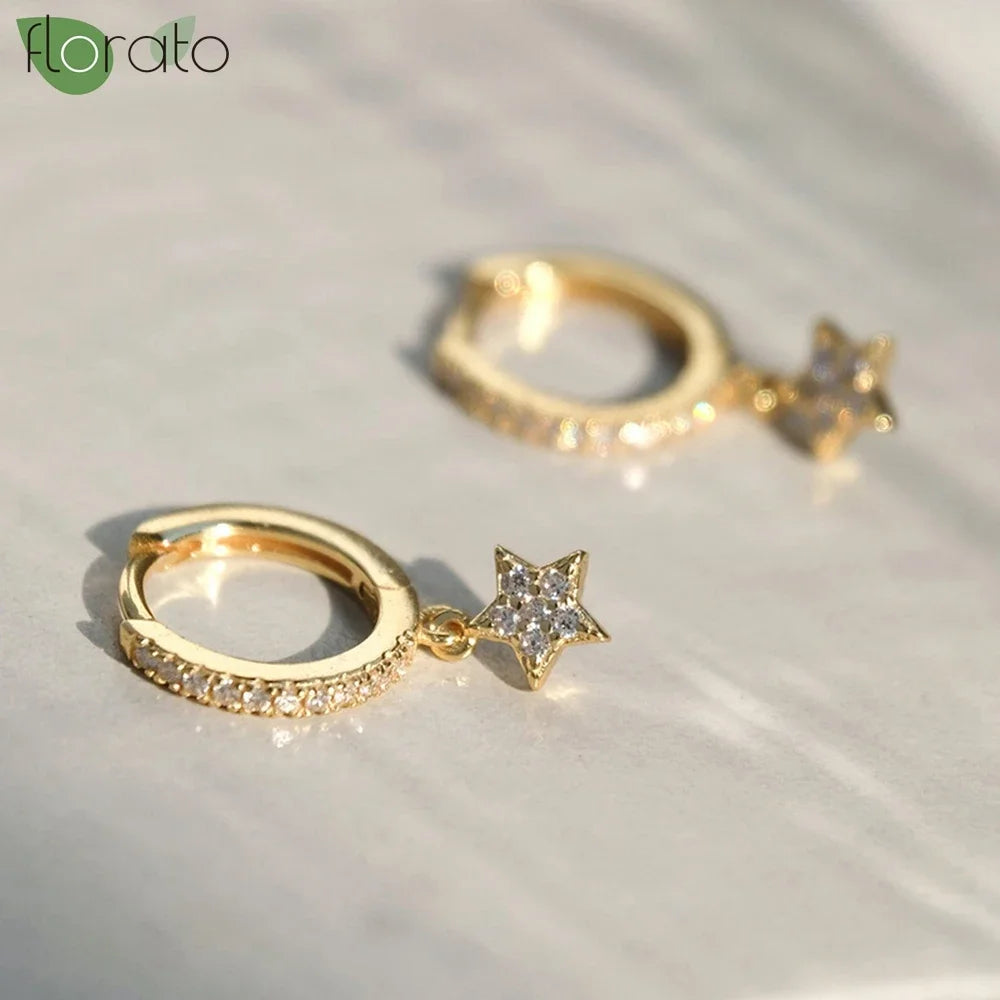 925 Sterling Silver Needle Little Huggies Hoop Earrings for Women Tiny Crystal Zirco Pendant Cartilage Earrings Piercing Jewelry