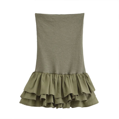 Off Shoulder Strapless Mini Dress Knitted Ruffle Layered Decorative Hem Dress Summer Backless Sexy Daring Party Short Dresses