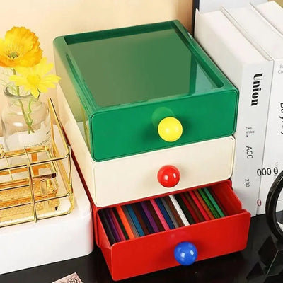 Large Capacity Desk Organizer Box Dopamine Dust-proof Cosmetics Storage Box Stackable Desktop Storage Boxes Drawer Home Office