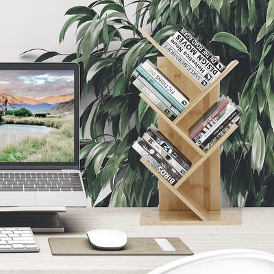 Rustic Standing Tree Bookshelf Wood Display Rack For Home Office Decoration Storage Organizer Shelf Bookcase