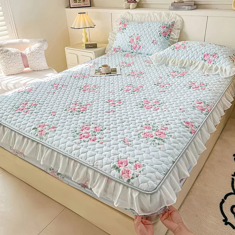 2025 New Single Bed Hat Korean Lace Bed Sheet Cover Chiffon Princess Wind Ins Cotton Four Seasons Bedspread Protective Cover