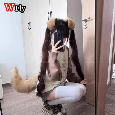 Women’s Harajuku Steampunk Handmade Dog ears and tail Cute Style  Headband Y2K Lolita Subculture Spicy Girls Gothic HairBands