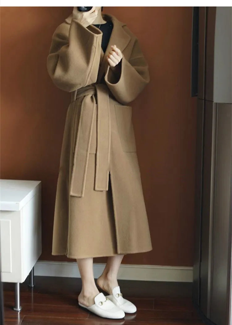 2024 Special Offer Side Slit 100% Pure Wool Women's Coat Long Double-Sided Woolen Coat Loose Comfortable Women's Clothing