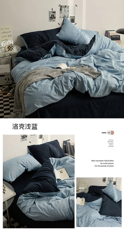 High Quality  Solid Color Double Washed Cotton Bedding 4 Pieces Set Student Dormitory Bed Linen Duvet Set Bed Suit