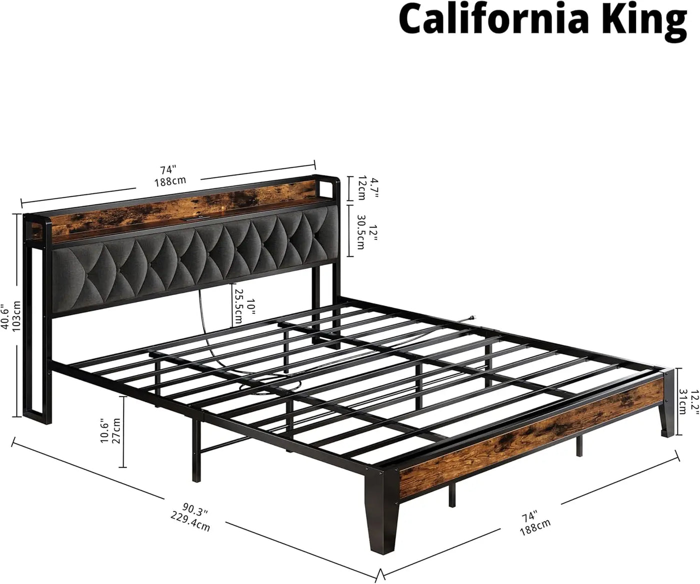 ANCTOR Twin/TwinXL/Full/Queen/King/CaliforniaKing Bed Frames, Storage Headboard with Outlets, No Noise, No Box Springs Needed