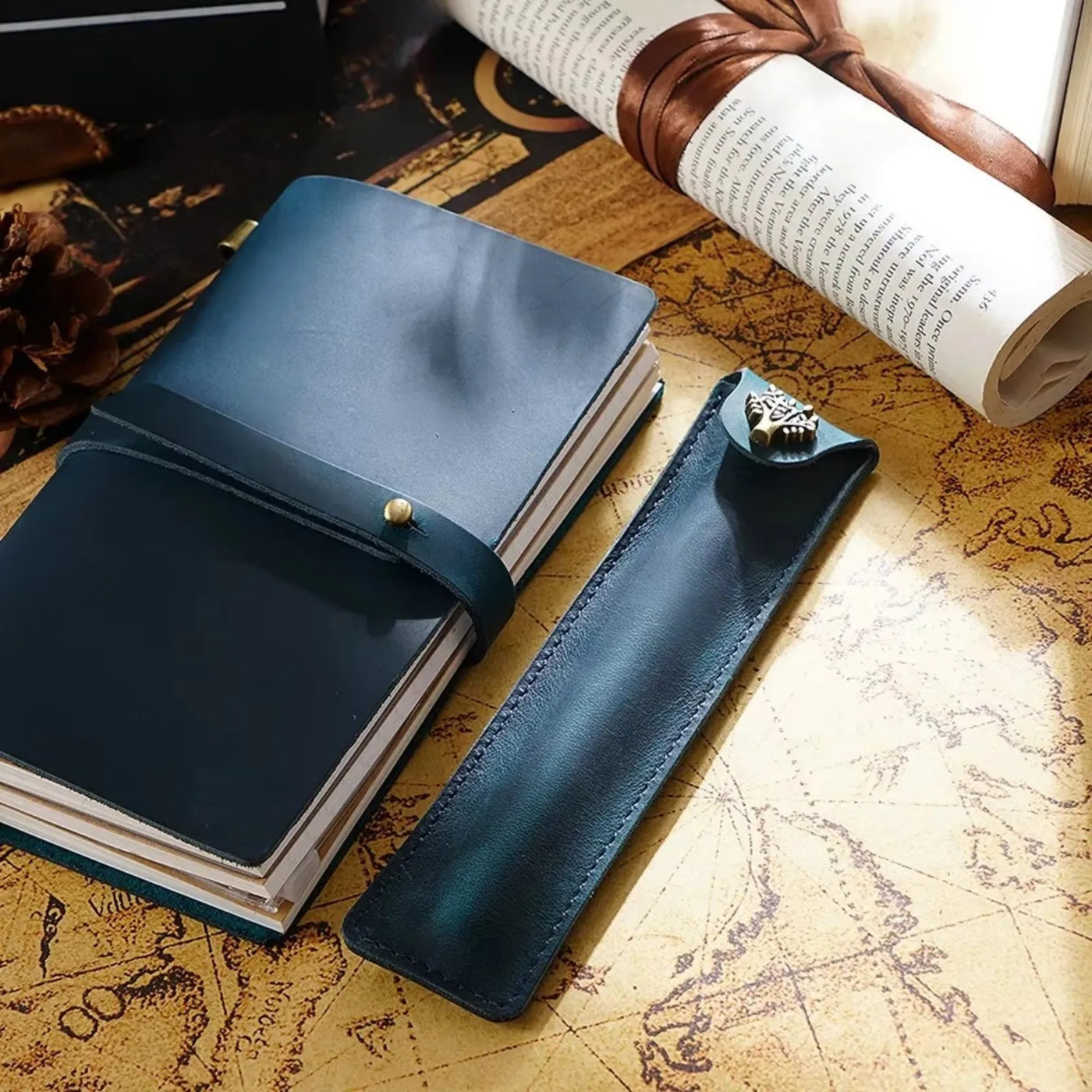 Genuine Leather Pen Case Cowhide Stationery Pencil Holder Bag Pen Pouch for Travel Notebook Journal Pen Cover