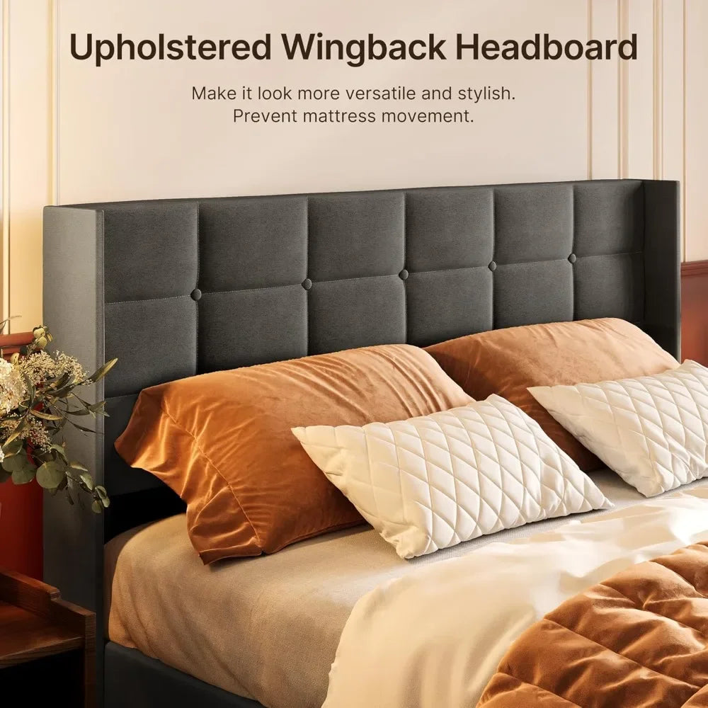 Queen Lift Up Storage Bed with Storage, Upholstered Platform Bed Frame with Modern Wingback Headboard, Woodern