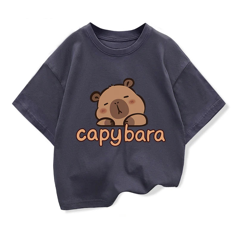Capybara Print 100%Cotton t shirt For Kids Boy 3-12Years Anime Cute Capibara Short-sleeved Tees Tops Tshirt y2k Girl Clothes