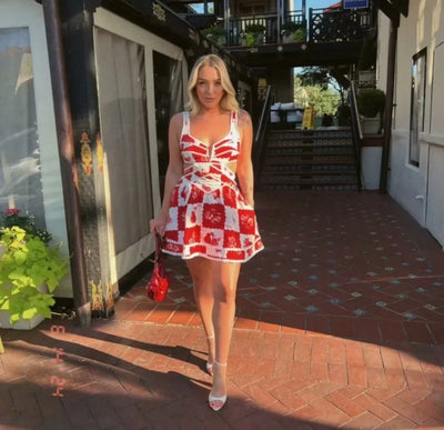 Mini Dress A- Line With Printed Tank Top Women's Fashion European And American Style Sleeveless Mini Dresses