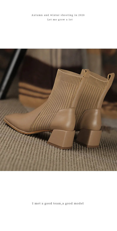 2023 Autumn Winter New Ankle Socks Shoes Women Fashion Large Size 43 Knitted Short Boots Women Slip on High Heels Botas De Mujer