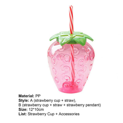 1Set Practical Juice Drinking Cup Lightweight Leak Proof Water Bottle 500ML Capacity PP Strawberry Straw Cup Kitchen Accessories