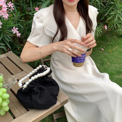 Women Summer Vintage Long Wrapped Dress 2024 New Female Double Layer Ruffled Collar Lacing Up Slim Waist Sundress