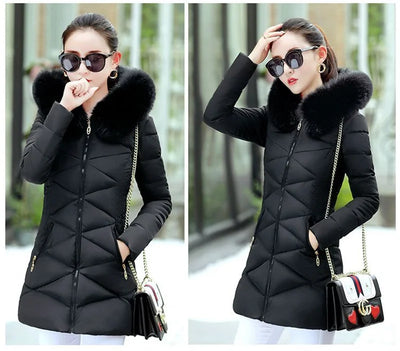 2024 New Women Parkas Big Fur Winter Parkas Hooded Long Down Cotton Jacket Female Coat Thick Warm Winter