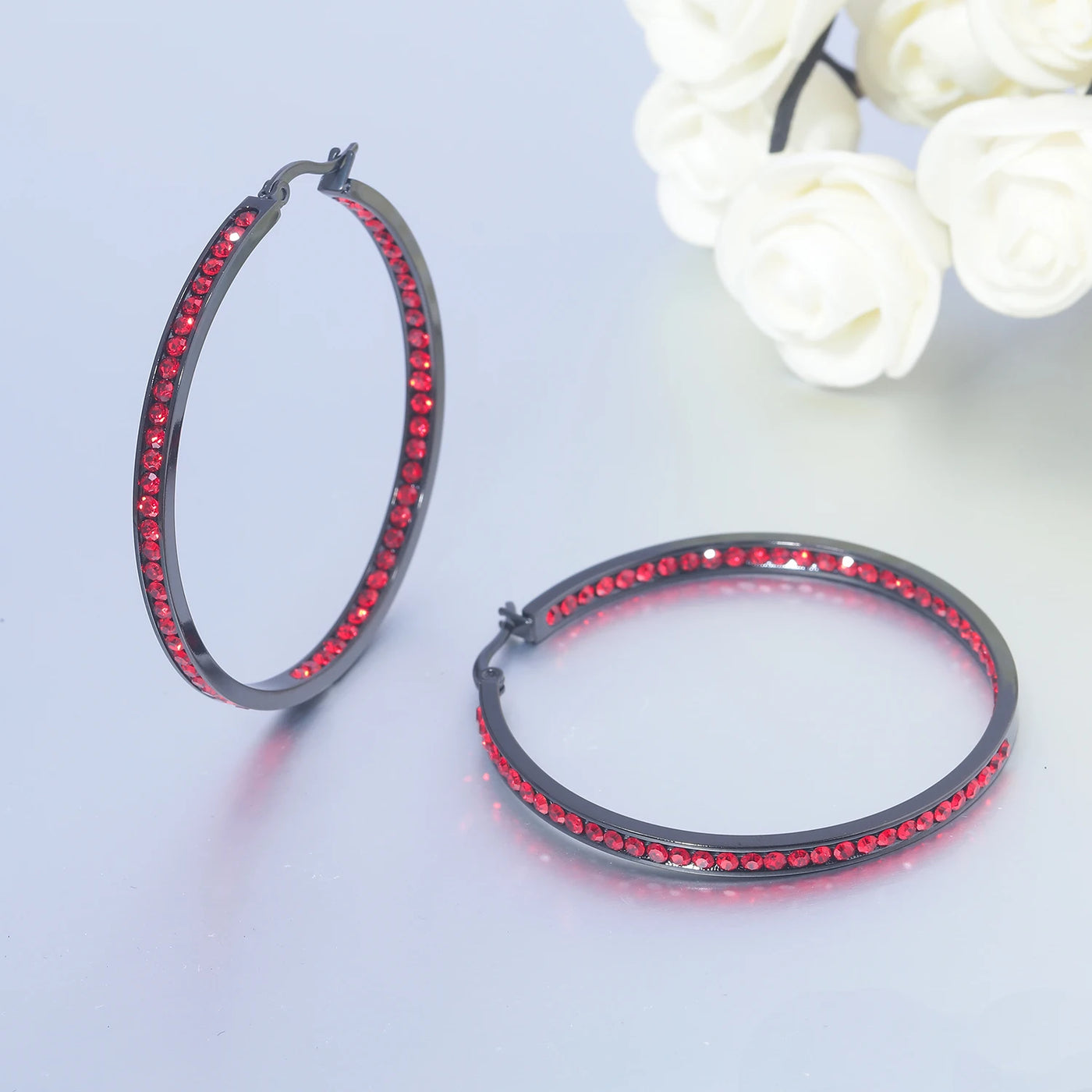CiNily Hoop Earrings Silver Plated Mult-colors CZ Crystal Stone Stainless Steel Big Round Punk Earring for Women Summer Jewerly