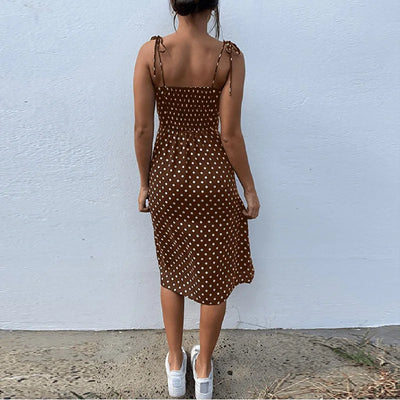 Dresses 2024 Sundress Summer Women Causal Polka Dot Sleeveless High Pleated elastic waist V-Neck Beach Dress Vestidos De Verano