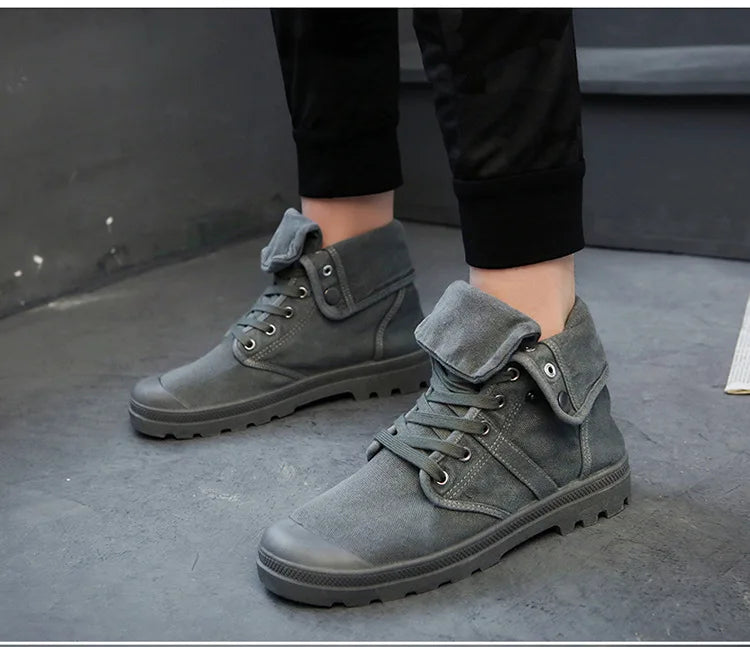 Ankle Boots for Men Sneakers Lace-up Outdoor Men Casual Shoes Flats Breathable Comfortable Canvas Shoes Male Zapatos Hombre