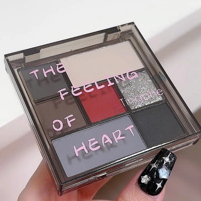 Girl 7 Color Eyeshadow Palette Grey Red Black Smoky Eye Highlighter Korean Shiny Glitter Eye Shadow Gothic Eyes Makeup Cosmetics