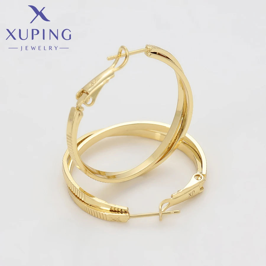Xuping Jewelry New Arrival Trendy Fashion Серьги Light Gold Color Hoop Earrings for Women Girl Party Gift X001019741