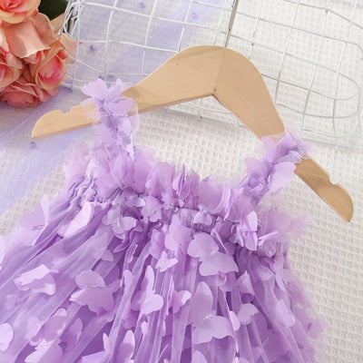 (0-3 Years) Summer New Baby Girls Dress Solid Color Halter Butterfly Embellished A-Line Skirt Mesh Sweet Princess Dress
