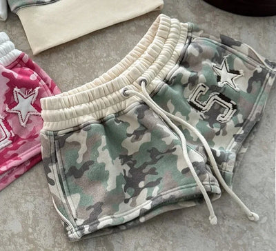 Y2k New Strapless Two Piece Set Women Fashion Summer Camouflage Digital Embroidery Strapless Top Gothic Punk Slim Sexy Shorts