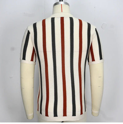 Men's Sexy See-through Knit Shirt Breathable Hollow Striped Shirt Summer New Men's Thin Coat Men's Clothing Hawaiian Shirt Tops