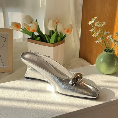2025 Silver Slope Heel Peep Top Sandals Fashion Open Toe Slippers Banquet Party Woman Shoes 35-42 Urban Beauty