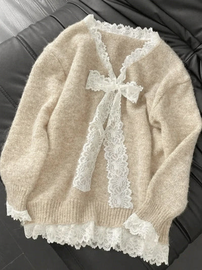 Autumn Winter Woman Korean Fashion Cute Pullover Sweet 2000s Sweater Elegant Oversize Knitwears Designer Aesthetic Chic Coquette