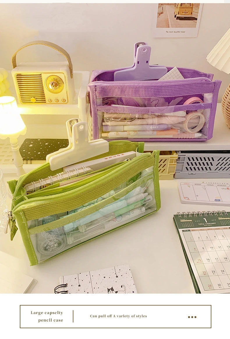 6-layer PVC transparent pencil bag Student Large capacity stationery bag School supplies storage bag Waterproof color pen case