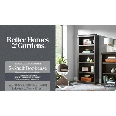 Glendale Oak 5-Shelf Bookcase Adjustable Shelves Vertical Storage Medium Wood Tone Customizable Transitional Style 72.6 lb Model