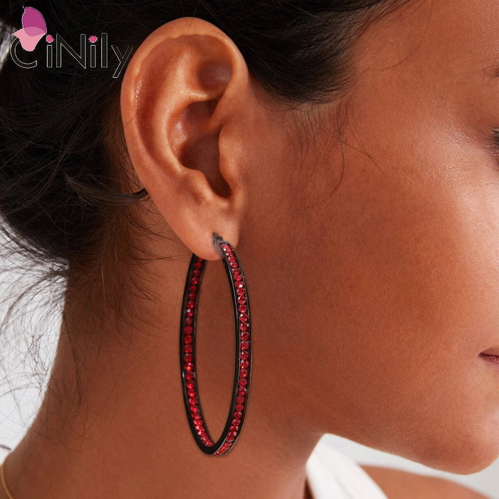CiNily Hoop Earrings Silver Plated Mult-colors CZ Crystal Stone Stainless Steel Big Round Punk Earring for Women Summer Jewerly