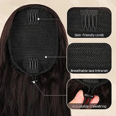 Curly Wavy Drawstring Ponytail Extension Long Clip In Ponytail Hair Extensions for Black Women Blonde Synthetic Fake Hairpieces