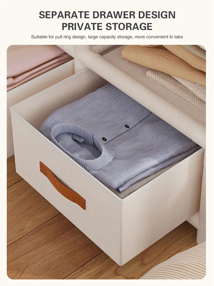 2024 New Wardrobe Household Bedroom Assembly Dustproof Wardrobe Rental Room With Drawer Storage Folding Simple Clothes Organizer