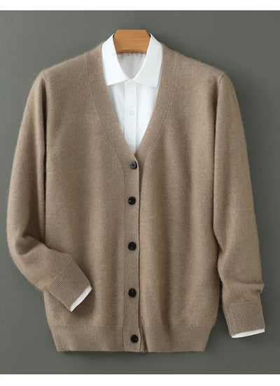 Women's Plus size Autumn Winter New Cardigan V-Neck Top 100% Mink Cashmere Knitted Sweater Casual Loose Large Long Sleeved Tops