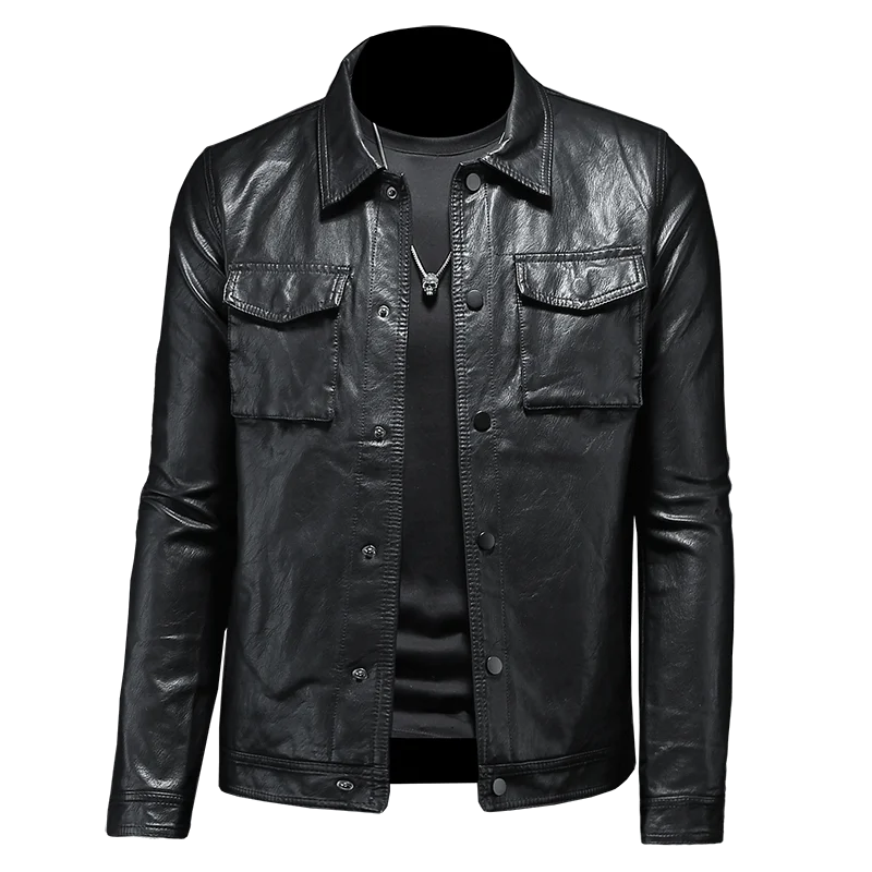 2024 Autumn and Winter New Men's Fashion Handsome with Fine Lapel Motorcycle Leather Coat Slim Stylish Man  Men Jacket